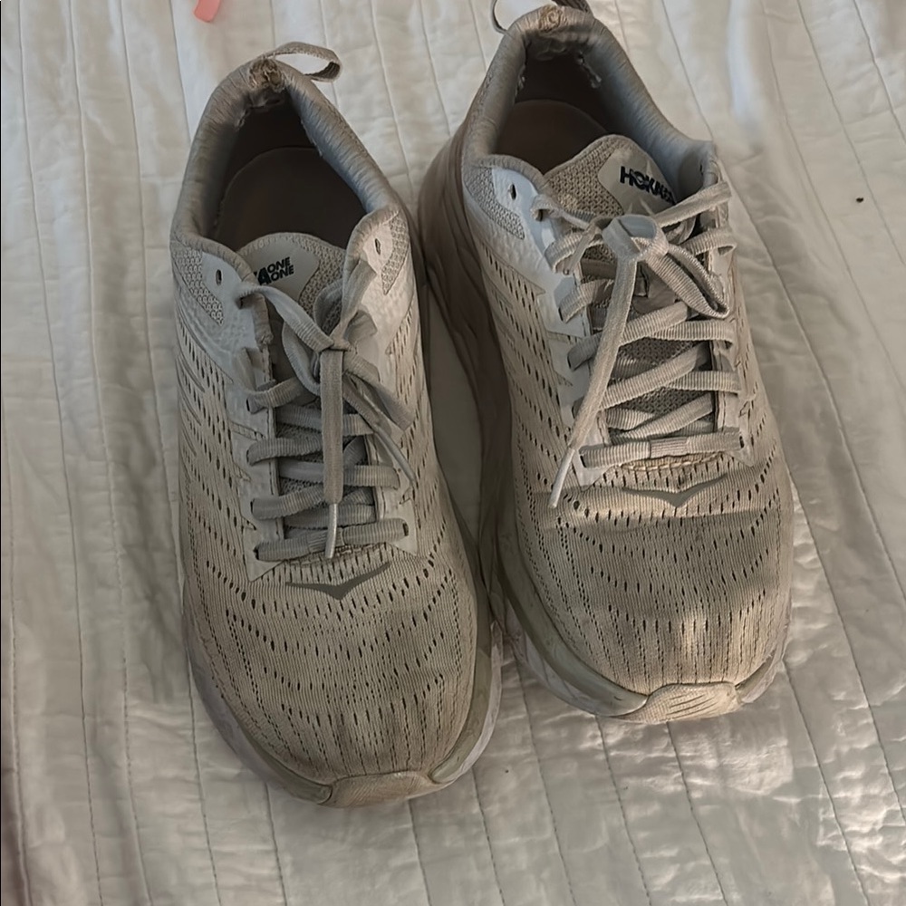 Hoka White Athletic Shoes with Breathable Mesh and Cushioned Midsole